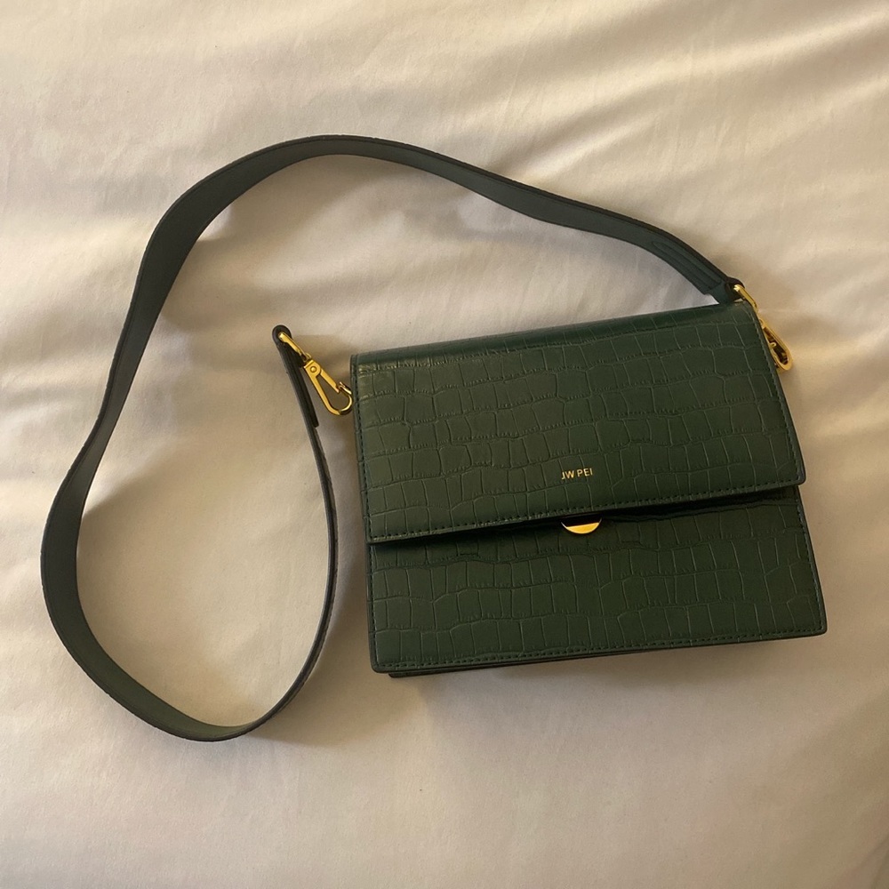 J.W. Pei Mini Flap Bag - Forest Green Croc
Used Once!